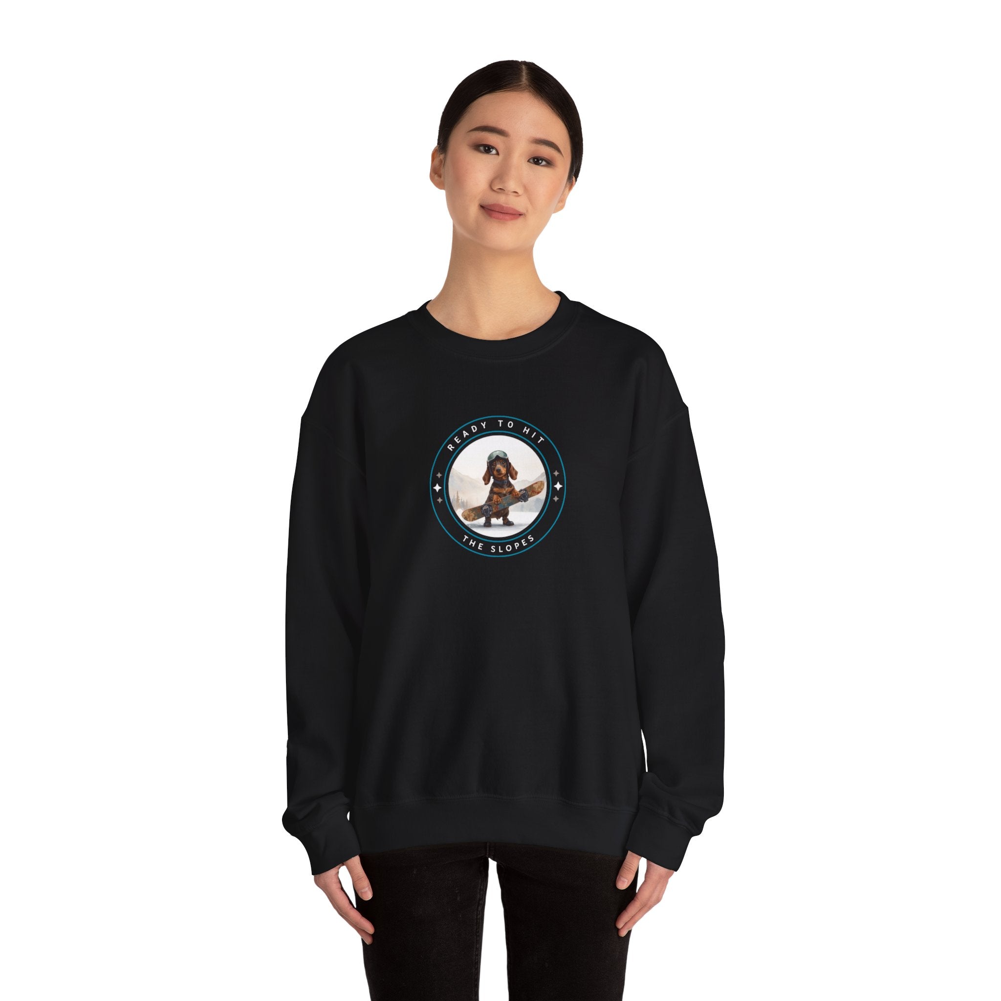 Husky Dog Circle Badge Crewneck Sweatshirt | Ready to Ride Arctic Design